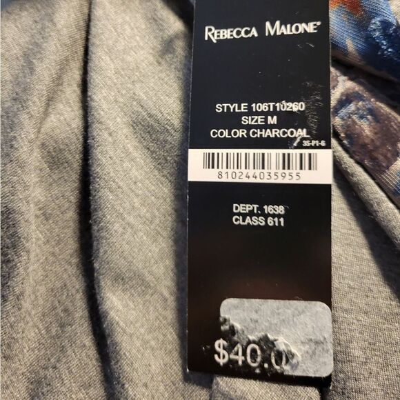 Rebecca Malone long sleeve top Women's medium Charcoal multicolored floral NWT - Picture 6 of 7